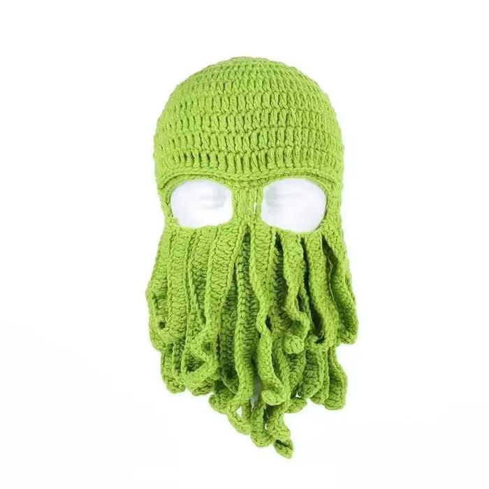 Chapeau de barbe de poulpe drôle en tricot pour ski et fêtes d'Halloween polyvalent multicolore unisexe