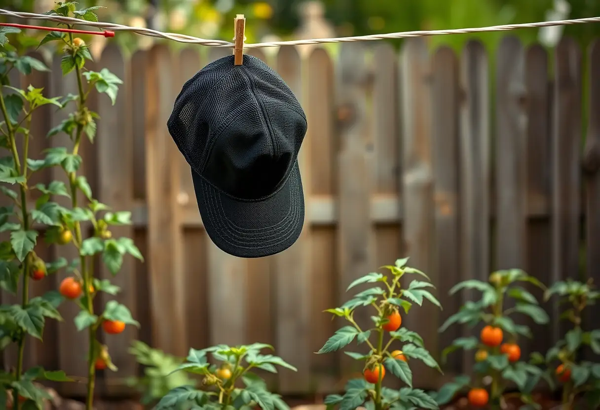 Casquette au bout de la corde à linge