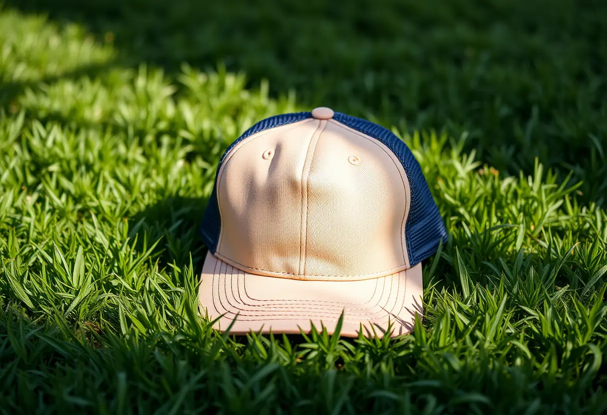 Chapeau RUN trucker sur un champ, éclairé par la lumière naturelle